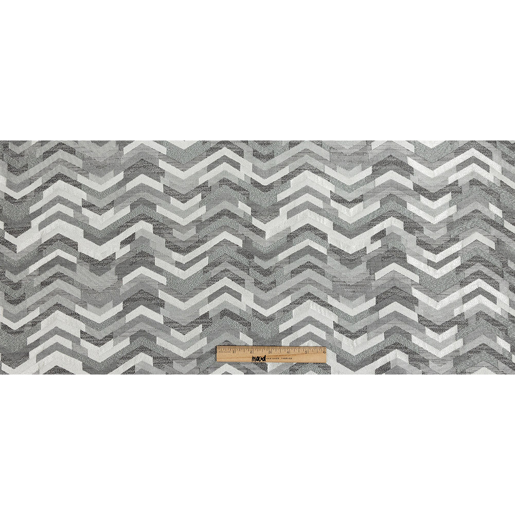 Polyester Jacquard - Silver Tactile Zig Zags - British Imported