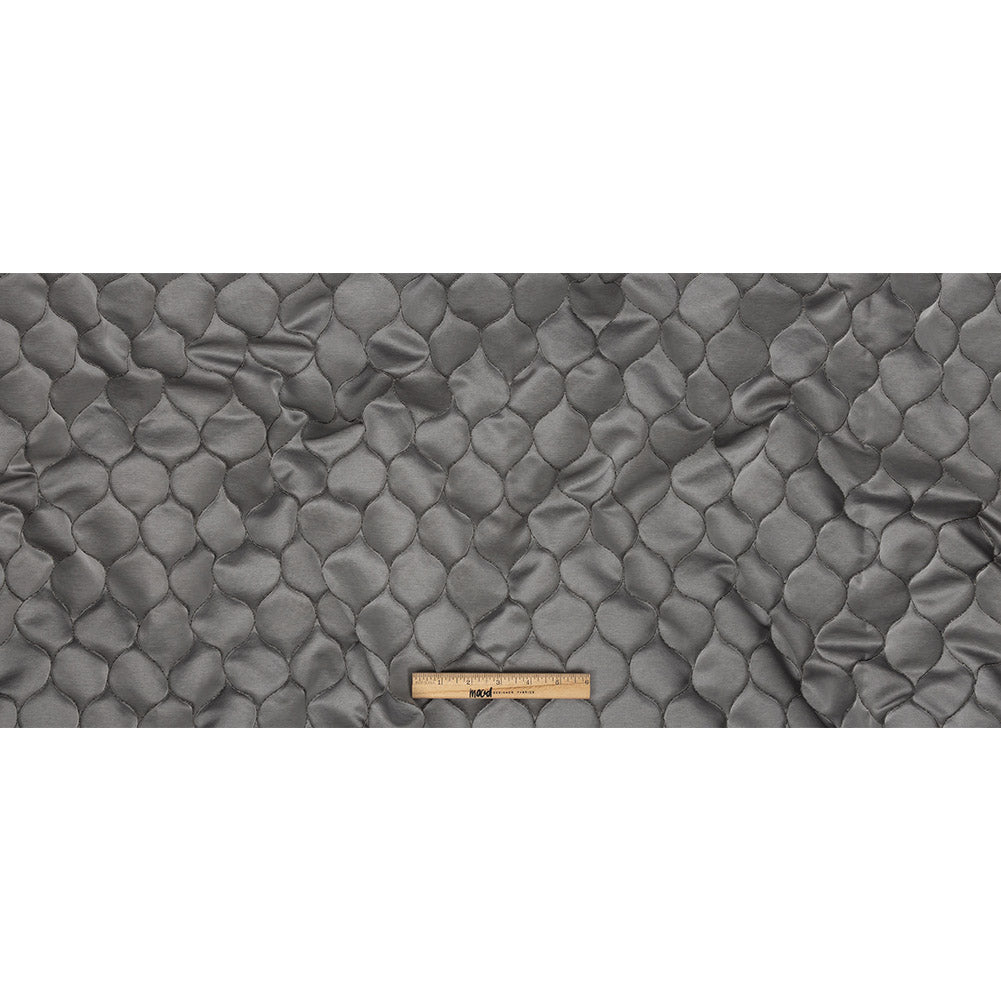 Satin-Faced Drapery Jacquard - Graphite Ogees - British Imported
