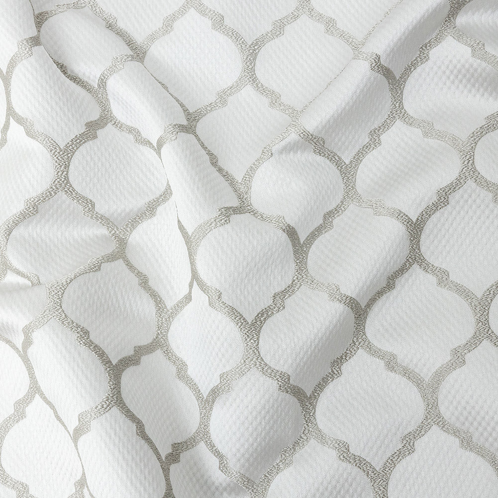 Satin-Faced Jacquard - Platinum Moroccan Quatrefoil - British Imported
