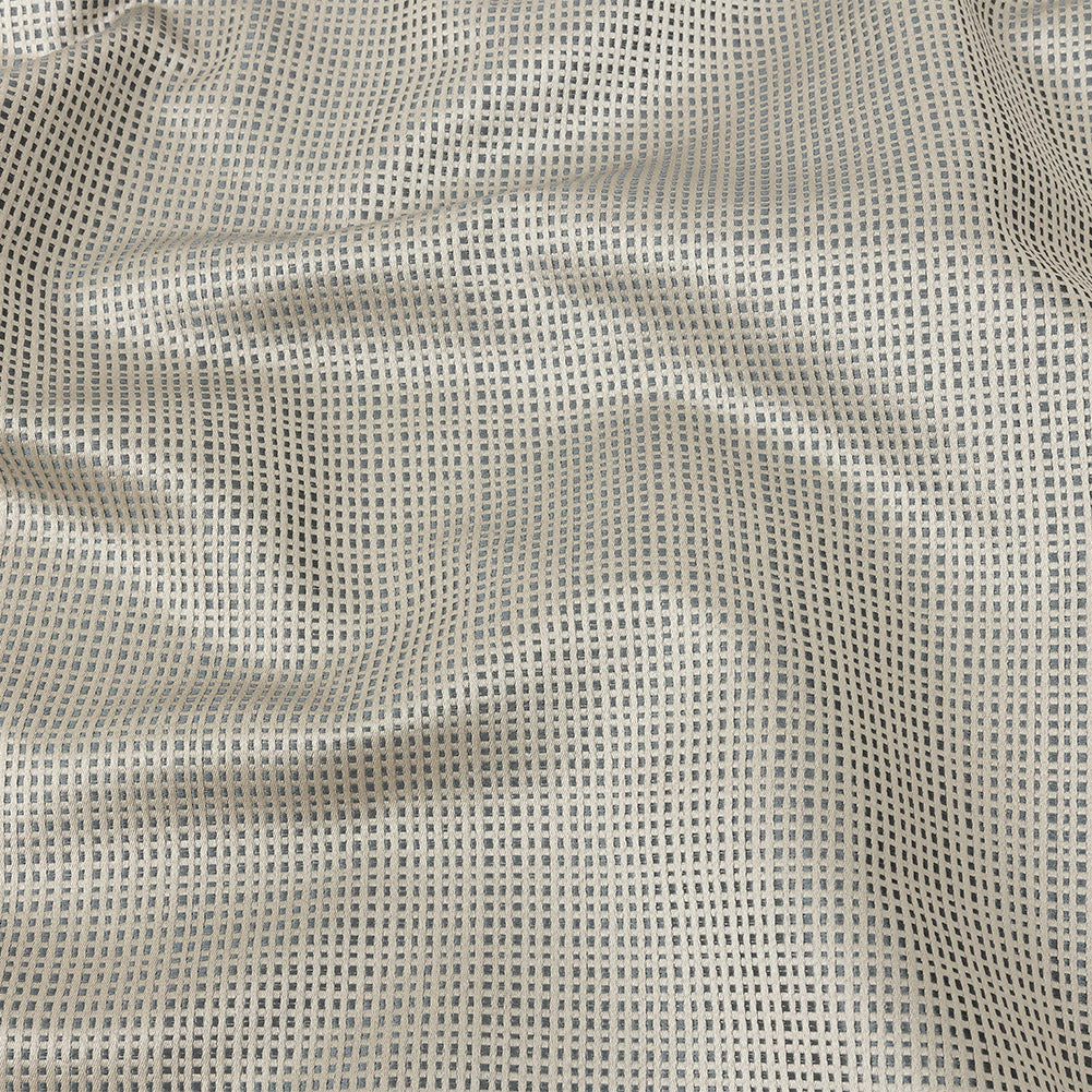 Satin-Faced Jacquard - Pewter Little Squares - British Imported