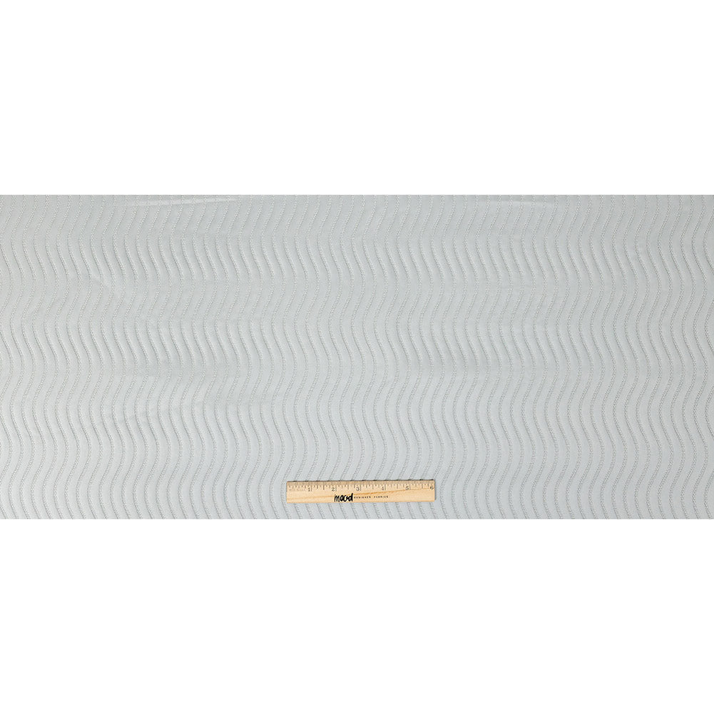 Satin-Faced Jacquard - Platinum Wavy Lines - British Imported