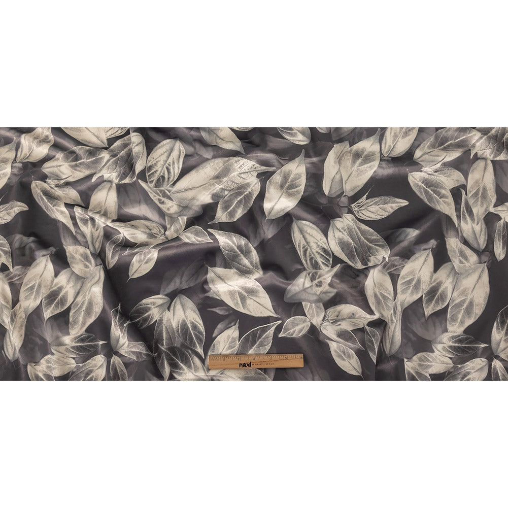Polyester Knit Microvelvet Print - Slate Floating Leaves - British Imported