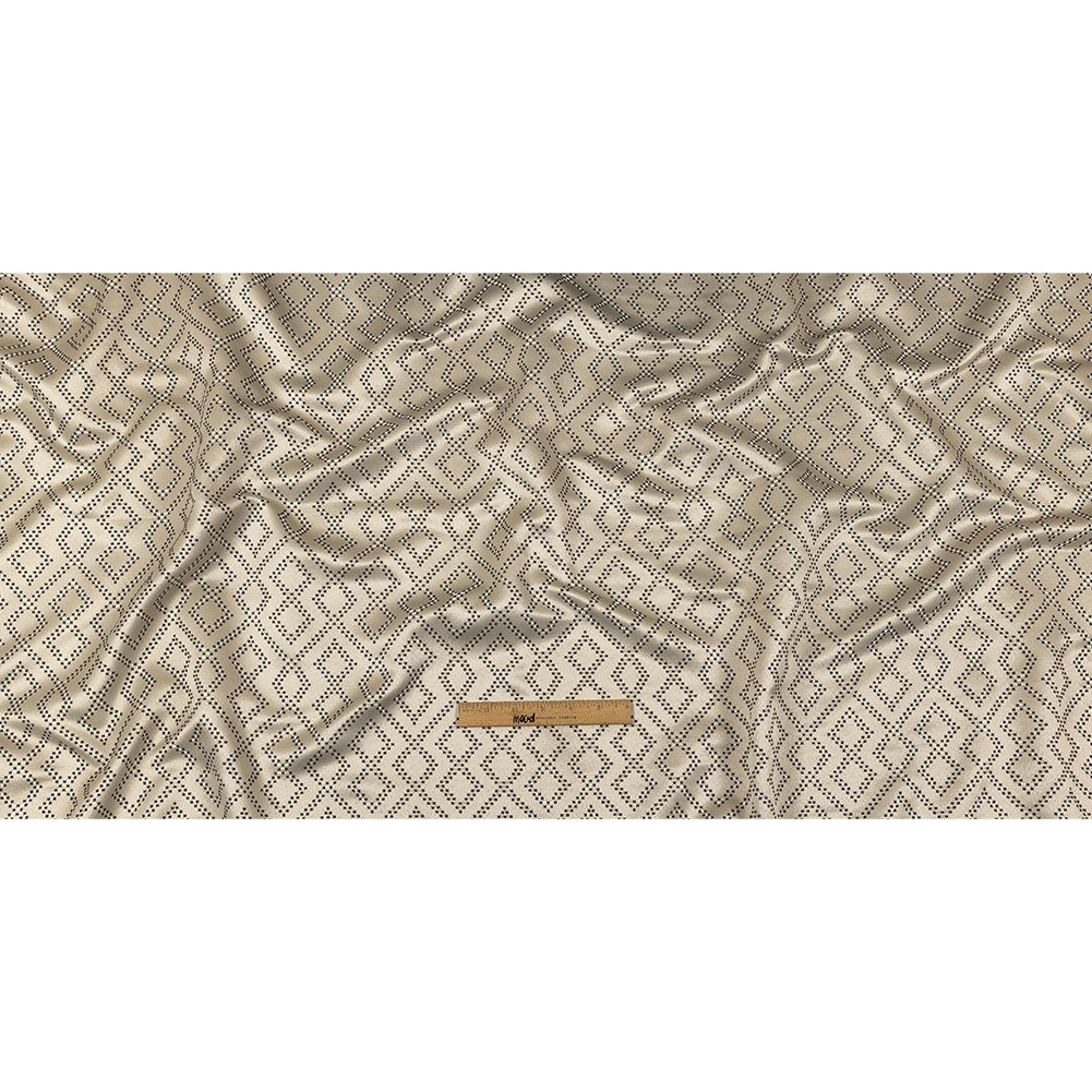 Recycled Polyester Jacquard - Champagne Geometric Diamonds - British Imported