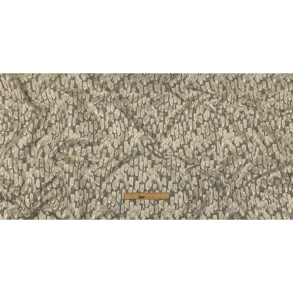 Recycled Polyester Jacquard - Champagne Abstract Brushstrokes - British Imported