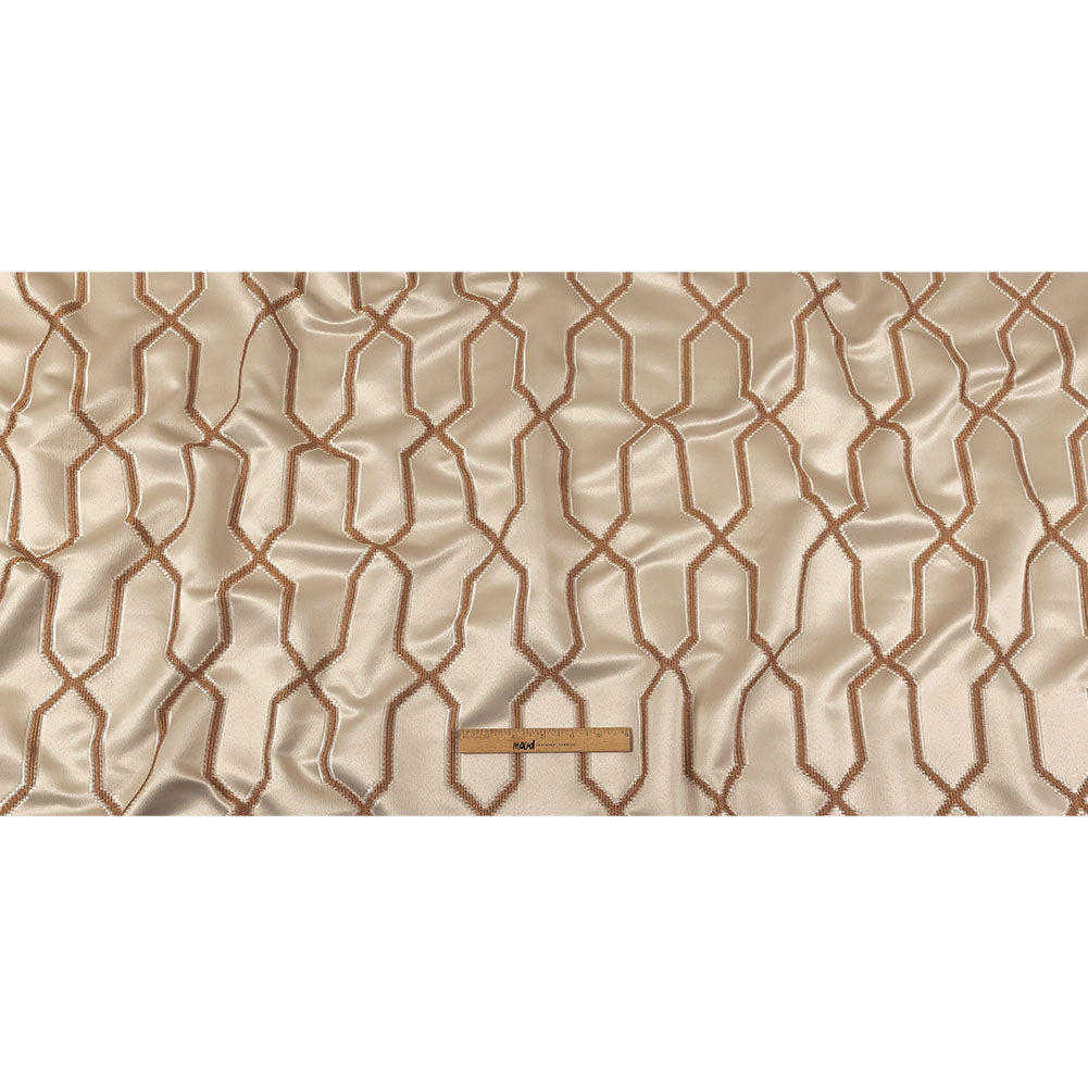 British Imported Copper Satin-Faced Geometric Drapery Jacquard