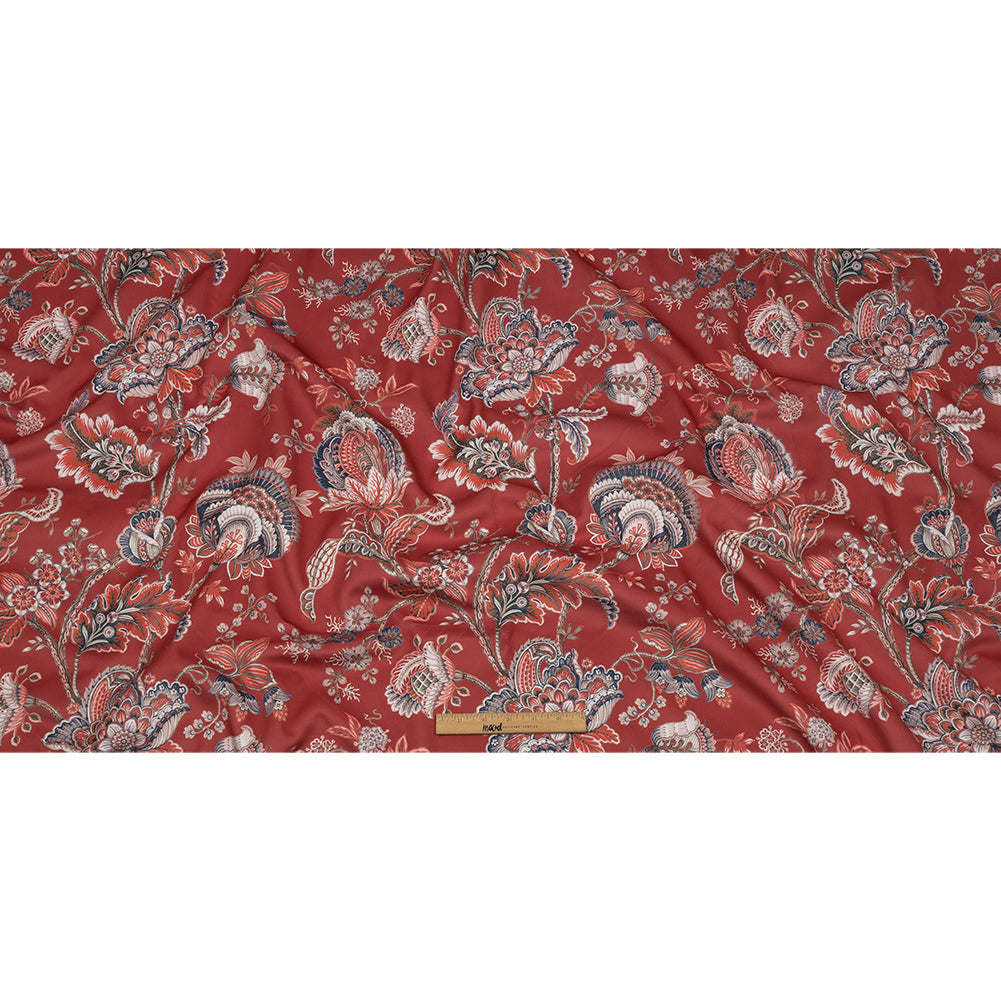 Polyester Microvelvet Print - Crimson Jacobean Floral - British Imported