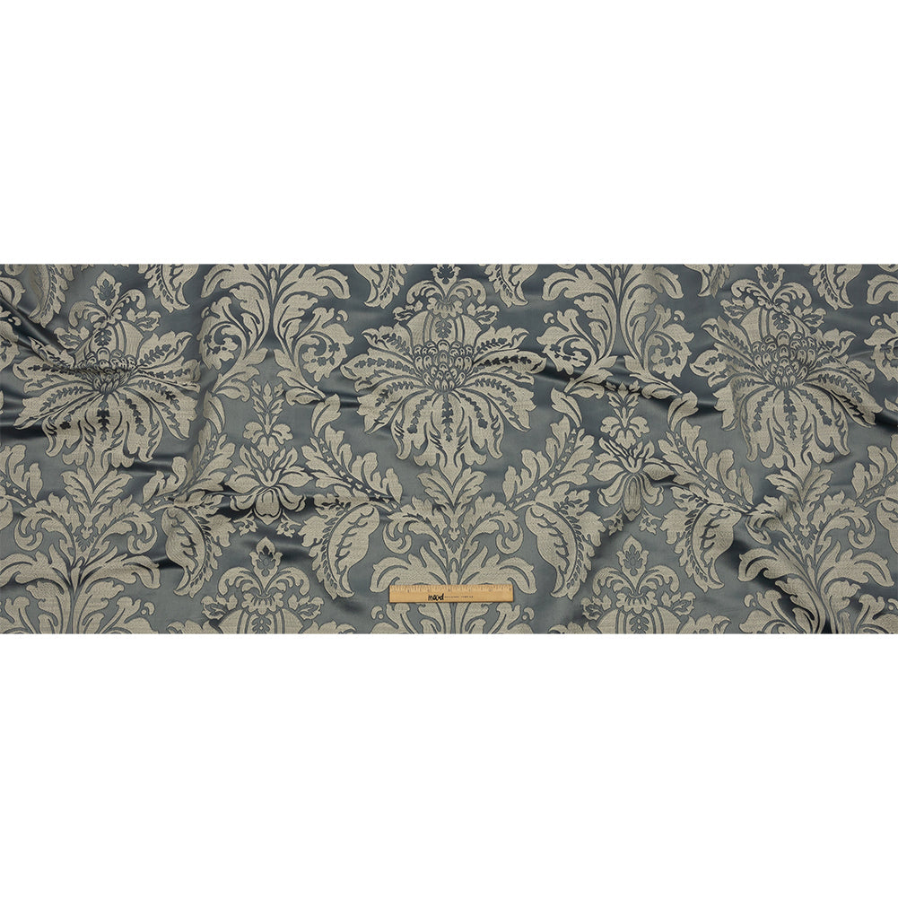Drapery Jacquard - Graphite Leafy Damask - British Imported