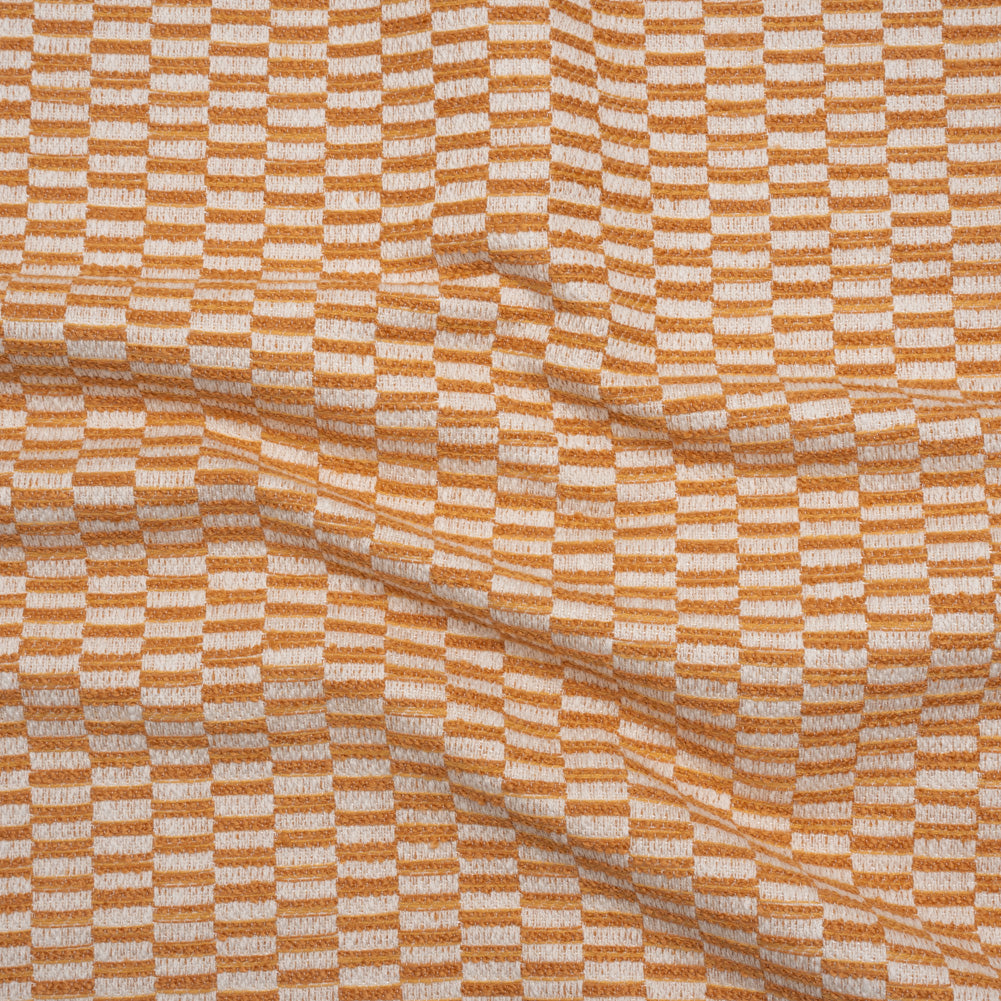 Textured Polyester and Cotton Woven - Tangerine Rectangle Checks - British Imported