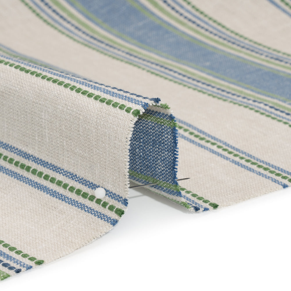 Cotton and Recycled Polyester Woven - Indigo Tactile Stripes - British Imported
