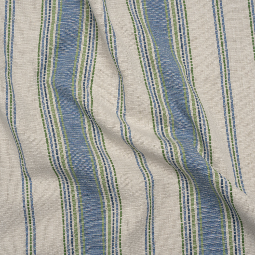 Cotton and Recycled Polyester Woven - Indigo Tactile Stripes - British Imported