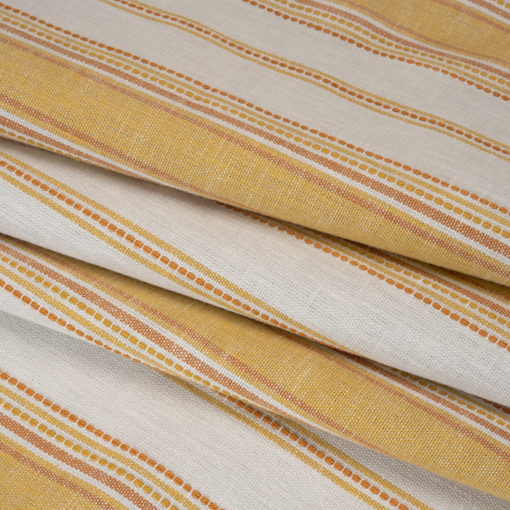 Cotton and Recycled Polyester Woven - Marigold Tactile Stripes - British Imported