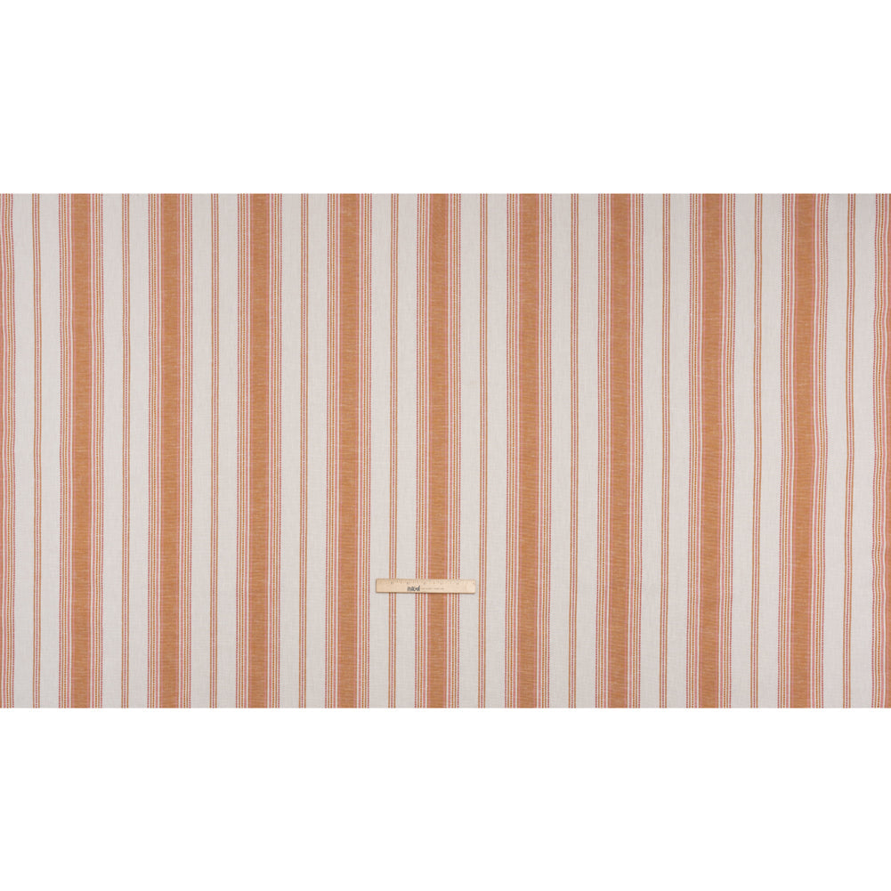 Cotton and Recycled Polyester Woven - Tangerine Tactile Stripes - British Imported