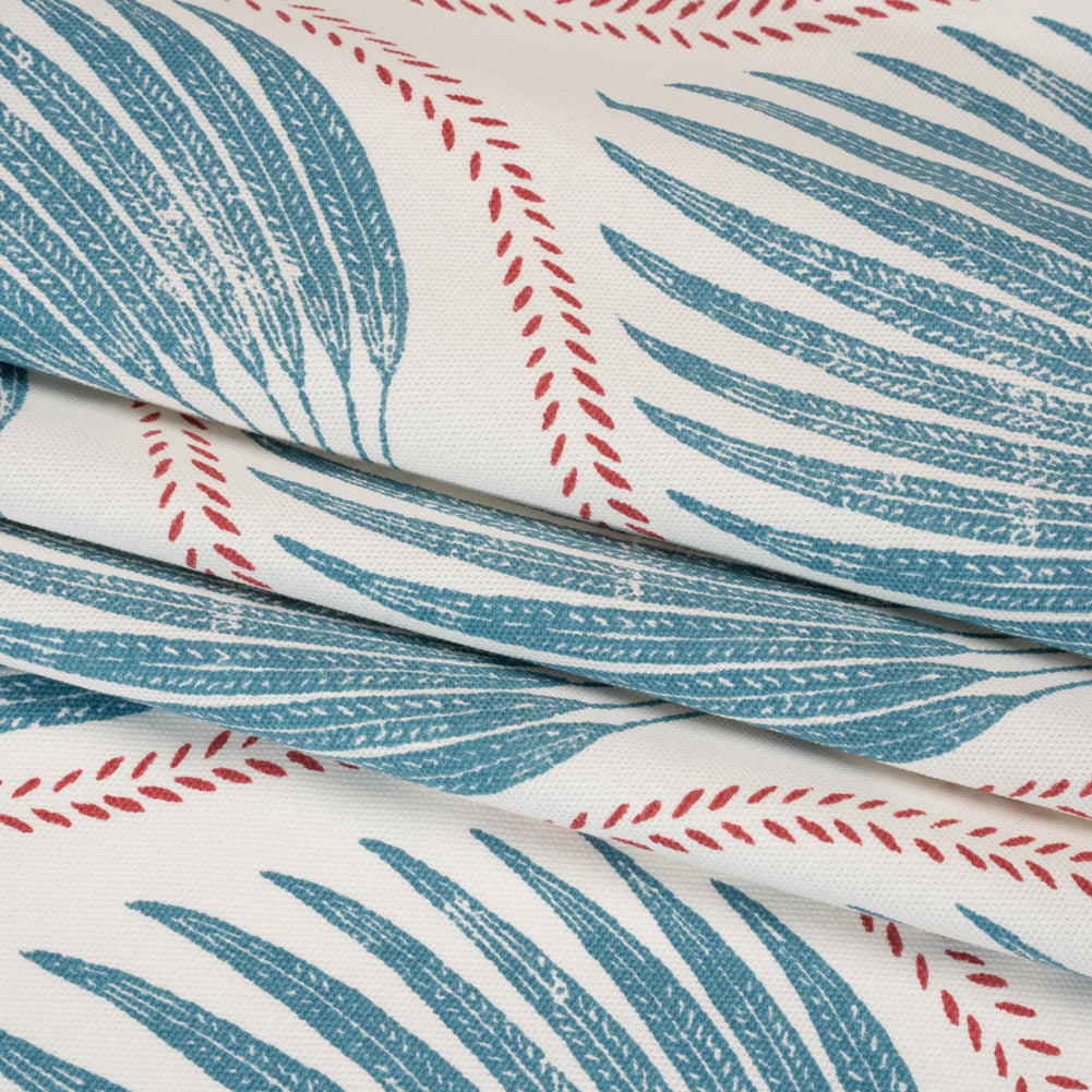 Cotton Canvas Print - Denim Palm Leaf Ogee - British Imported