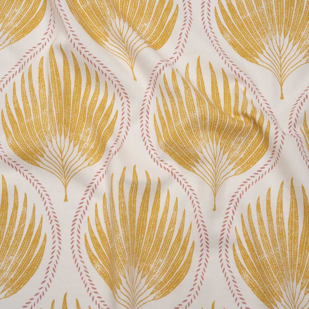 Cotton Canvas Print - Marigold Palm Leaf Ogee - British Imported