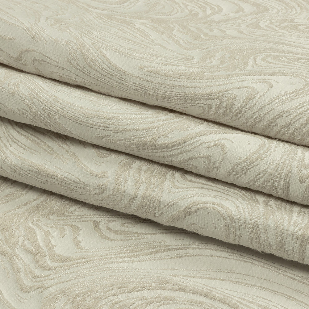Cotton and Recycled Polyester Drapery Jacquard - Ivory Marbled Lines - British Imported