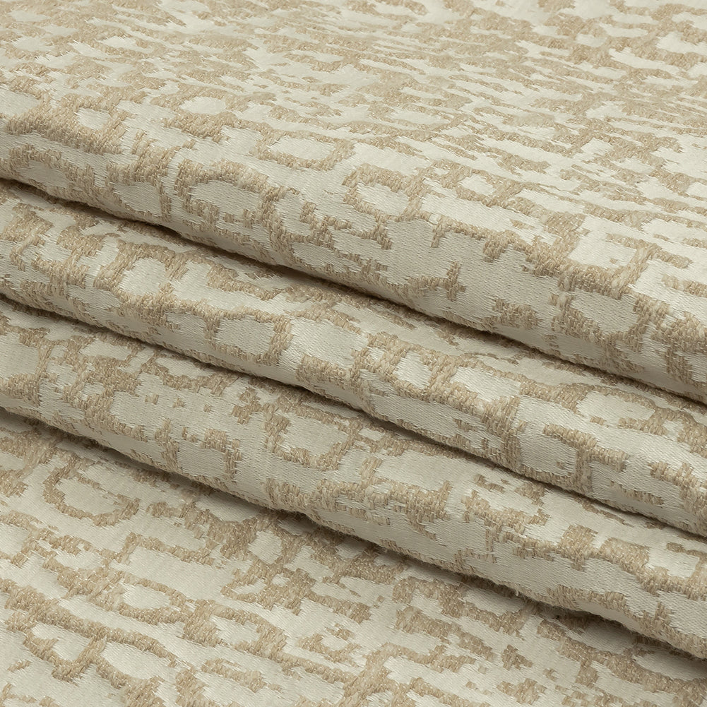 Cotton and Recycled Polyester Drapery Jacquard - Champagne Bark-Like Abstract - British Imported