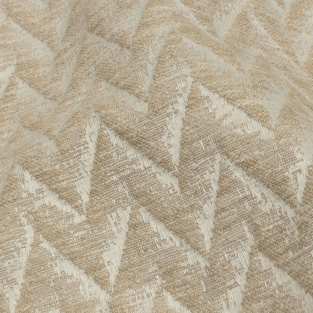 Cotton and Recycled Polyester Drapery Jacquard - Champagne Distressed Zig Zags - British Imported