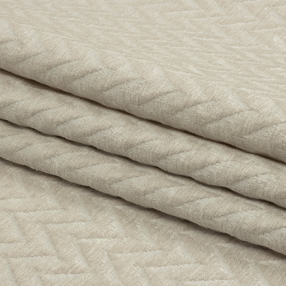 Cotton and Recycled Polyester Drapery Jacquard - Ivory Distressed Zig Zags - British Imported