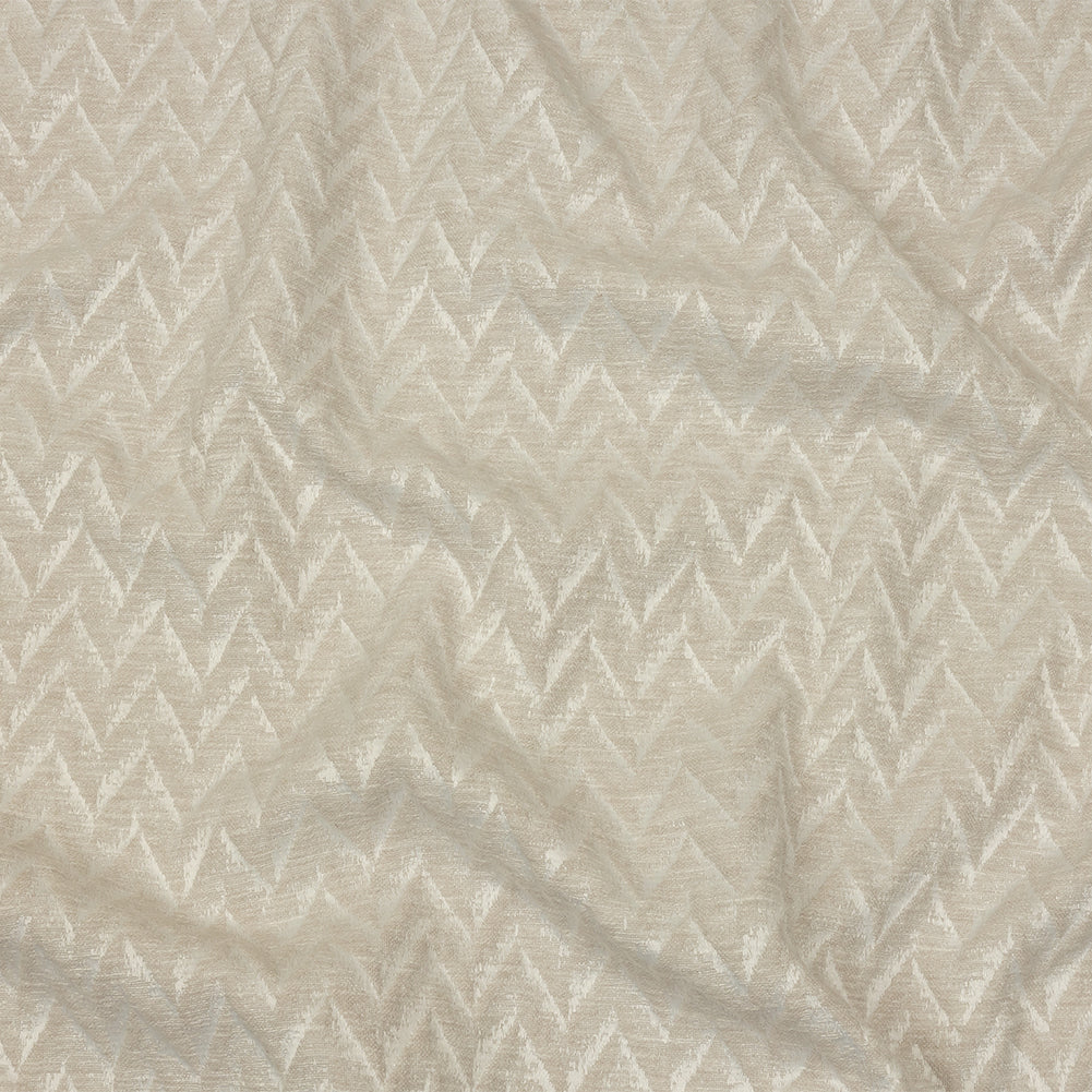 Cotton and Recycled Polyester Drapery Jacquard - Ivory Distressed Zig Zags - British Imported