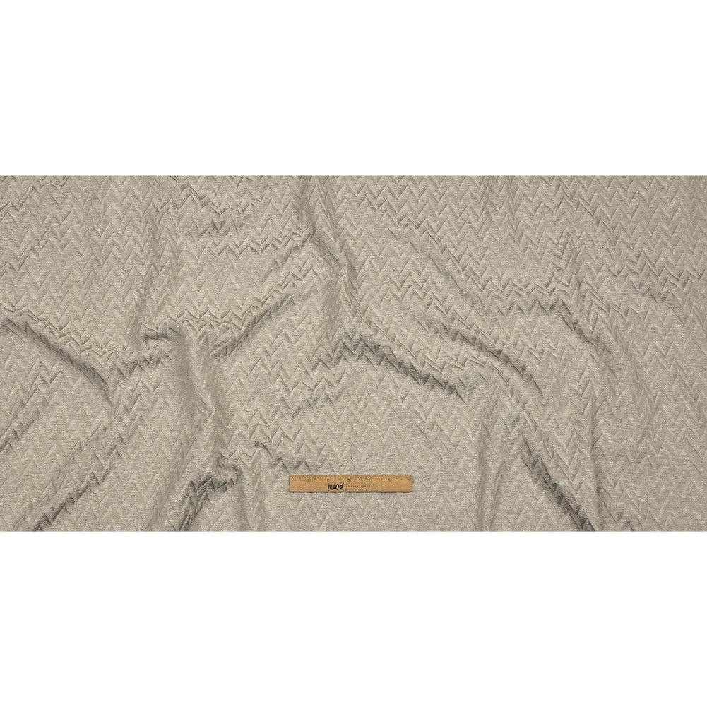 Cotton and Recycled Polyester Drapery Jacquard - Silver Distressed Zig Zags - British Imported