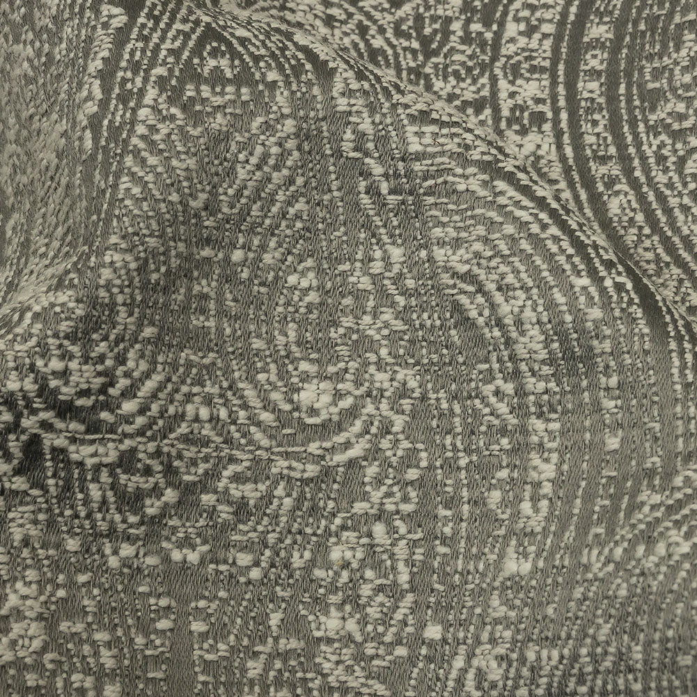 Cotton and Recycled Polyester Drapery Jacquard - Graphite Delicate Paisley - British Imported