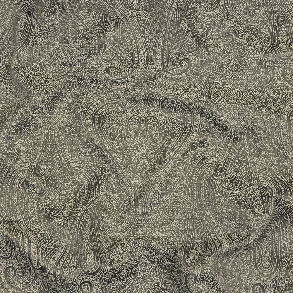 Cotton and Recycled Polyester Drapery Jacquard - Graphite Delicate Paisley - British Imported
