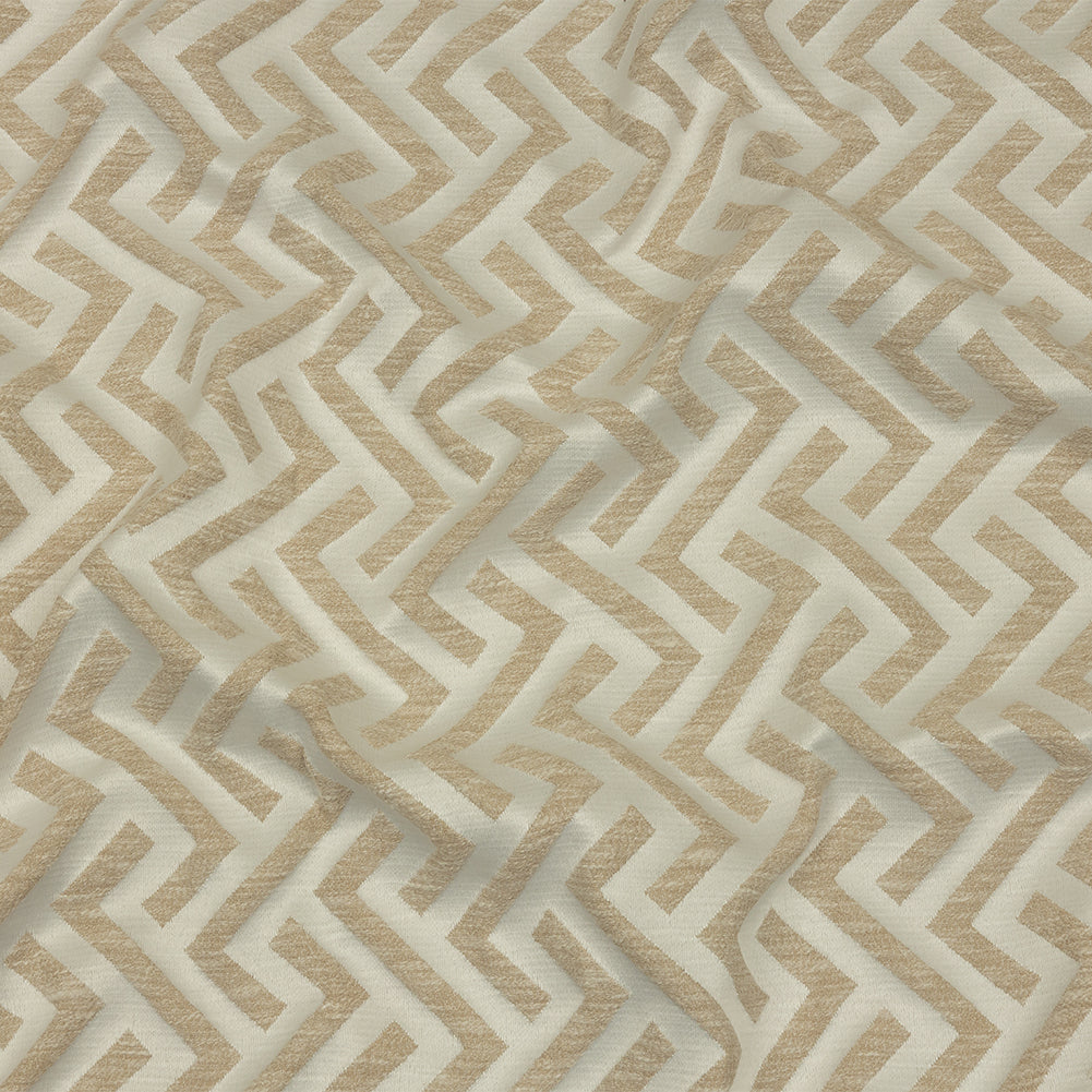 Cotton and Recycled Polyester Drapery Jacquard - Champagne Broken Chevrons - British Imported