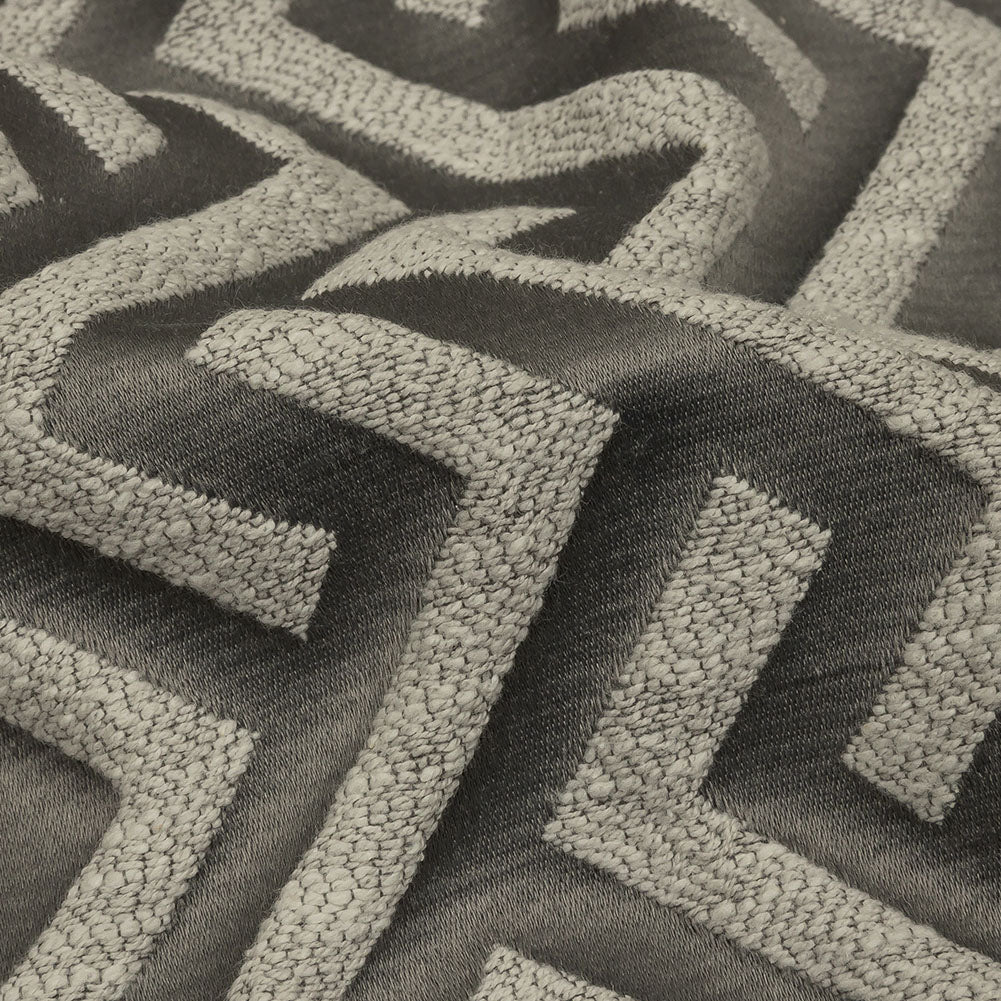 Cotton and Recycled Polyester Drapery Jacquard - Graphite Broken Chevrons - British Imported