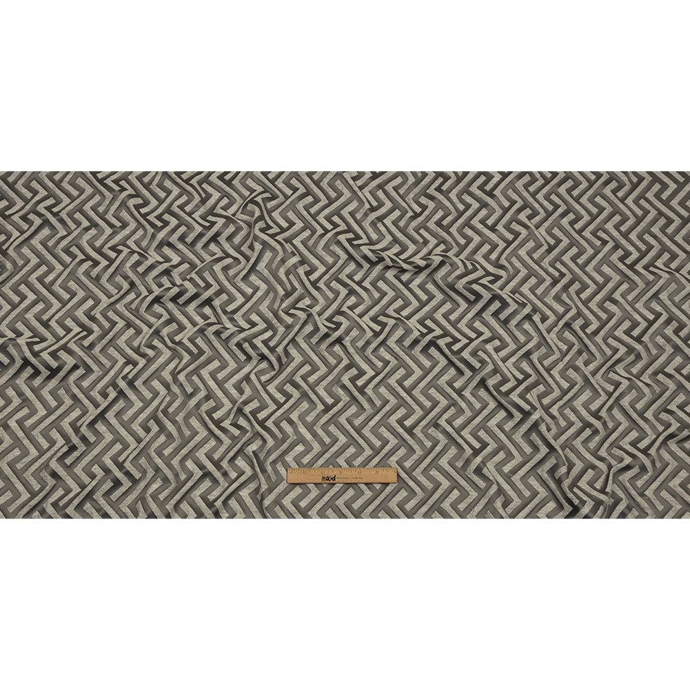 Cotton and Recycled Polyester Drapery Jacquard - Graphite Broken Chevrons - British Imported