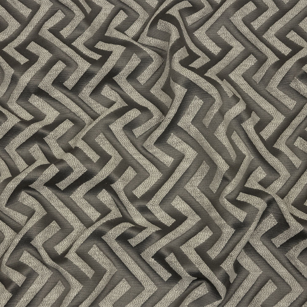 Cotton and Recycled Polyester Drapery Jacquard - Graphite Broken Chevrons - British Imported