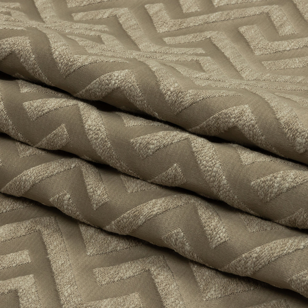 Cotton and Recycled Polyester Drapery Jacquard - Latte Broken Chevrons - British Imported