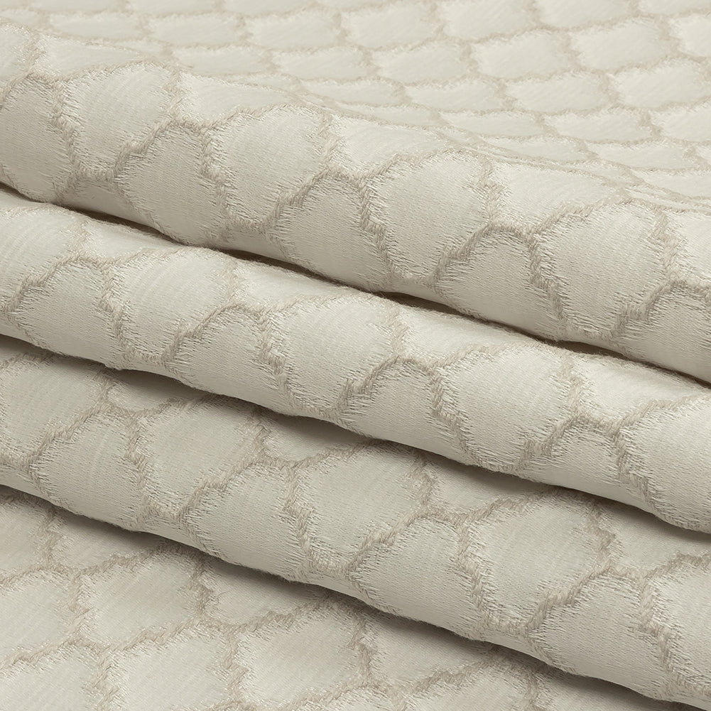 Cotton and Recycled Polyester Drapery Jacquard - Ivory Fancy Little Ogees - British Imported