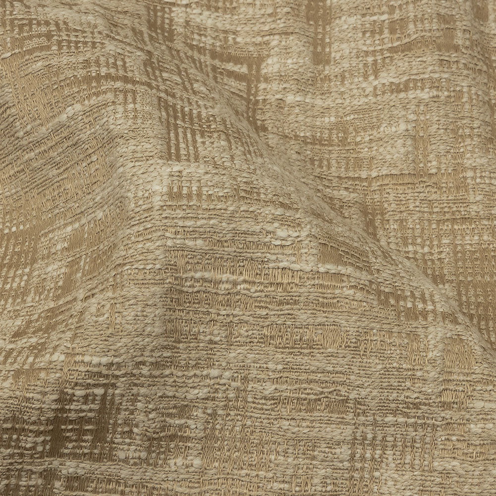 Cotton and Recycled Polyester Drapery Jacquard - Caramel Crosshatched Lines - British Imported