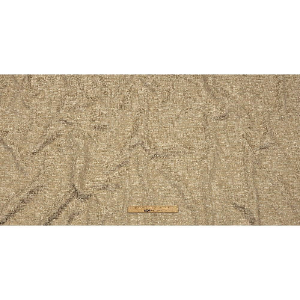 Cotton and Recycled Polyester Drapery Jacquard - Caramel Crosshatched Lines - British Imported