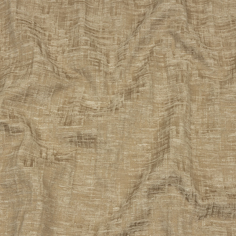 Cotton and Recycled Polyester Drapery Jacquard - Caramel Crosshatched Lines - British Imported