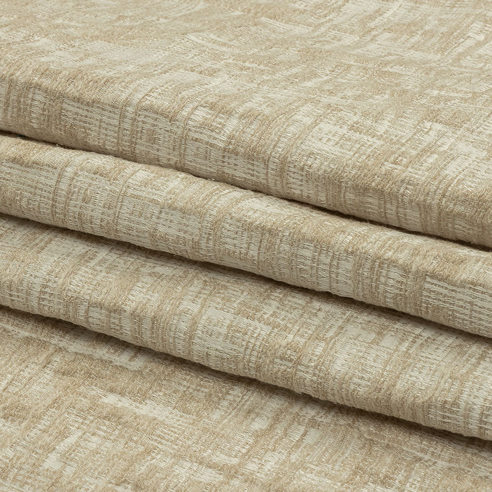 Cotton and Recycled Polyester Drapery Jacquard - Champagne Crosshatched Lines - British Imported