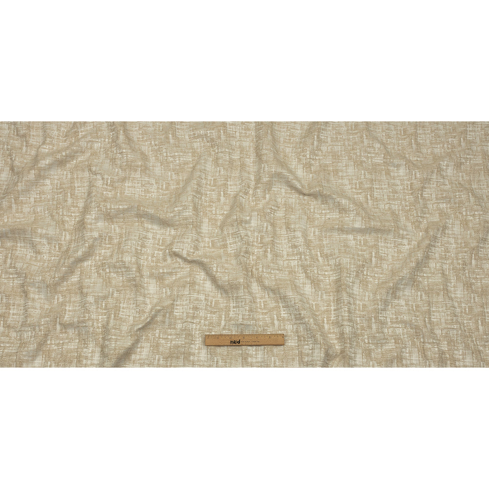 Cotton and Recycled Polyester Drapery Jacquard - Champagne Crosshatched Lines - British Imported