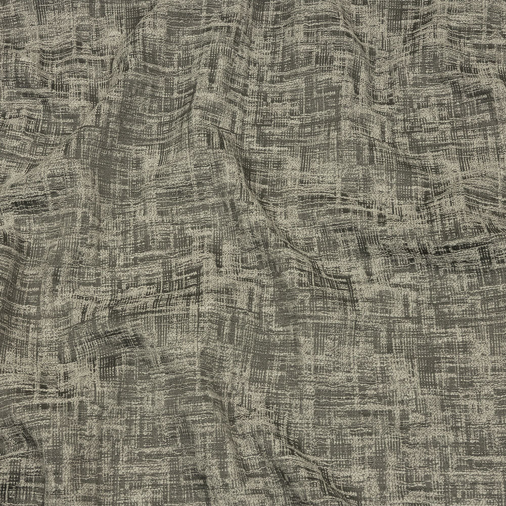 Cotton and Recycled Polyester Drapery Jacquard - Graphite Crosshatched Lines - British Imported