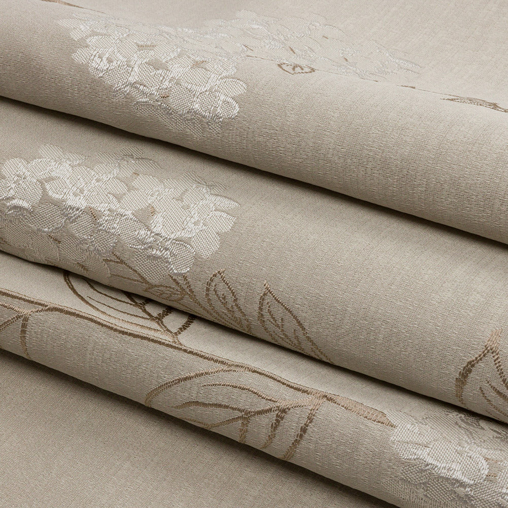 Drapery Jacquard - Sesame Hydrangea Stems - British Imported