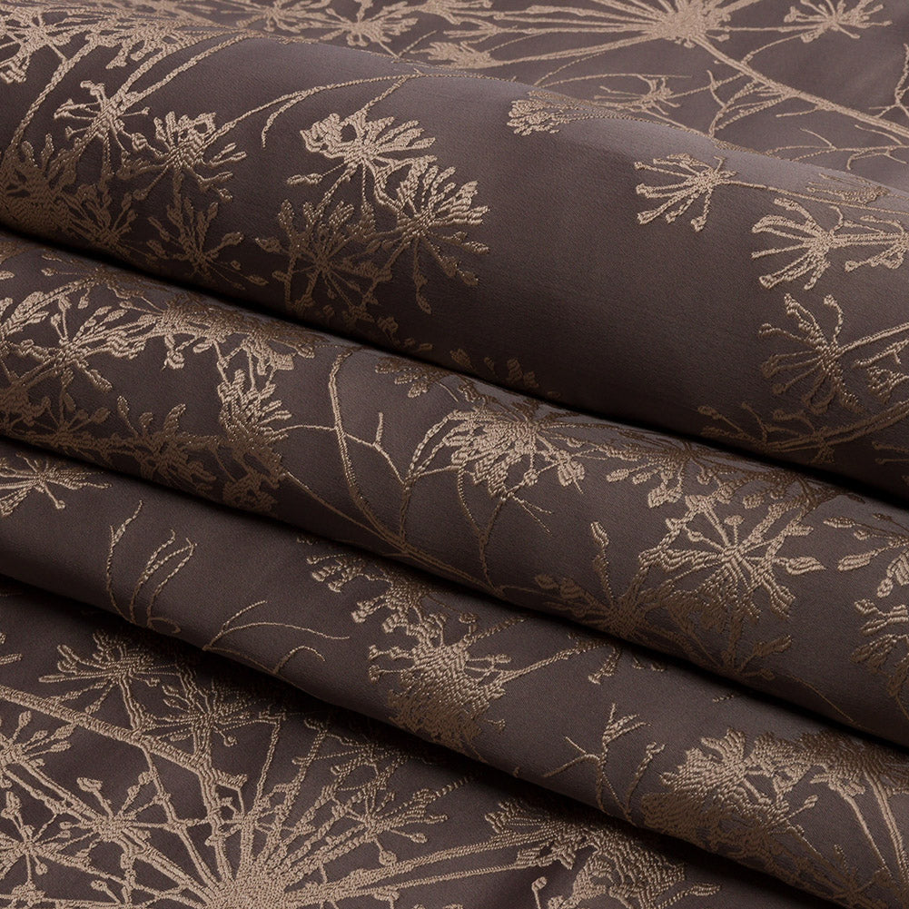Satin-Faced Drapery Jacquard - Mocha Fennel Flowers - British Imported