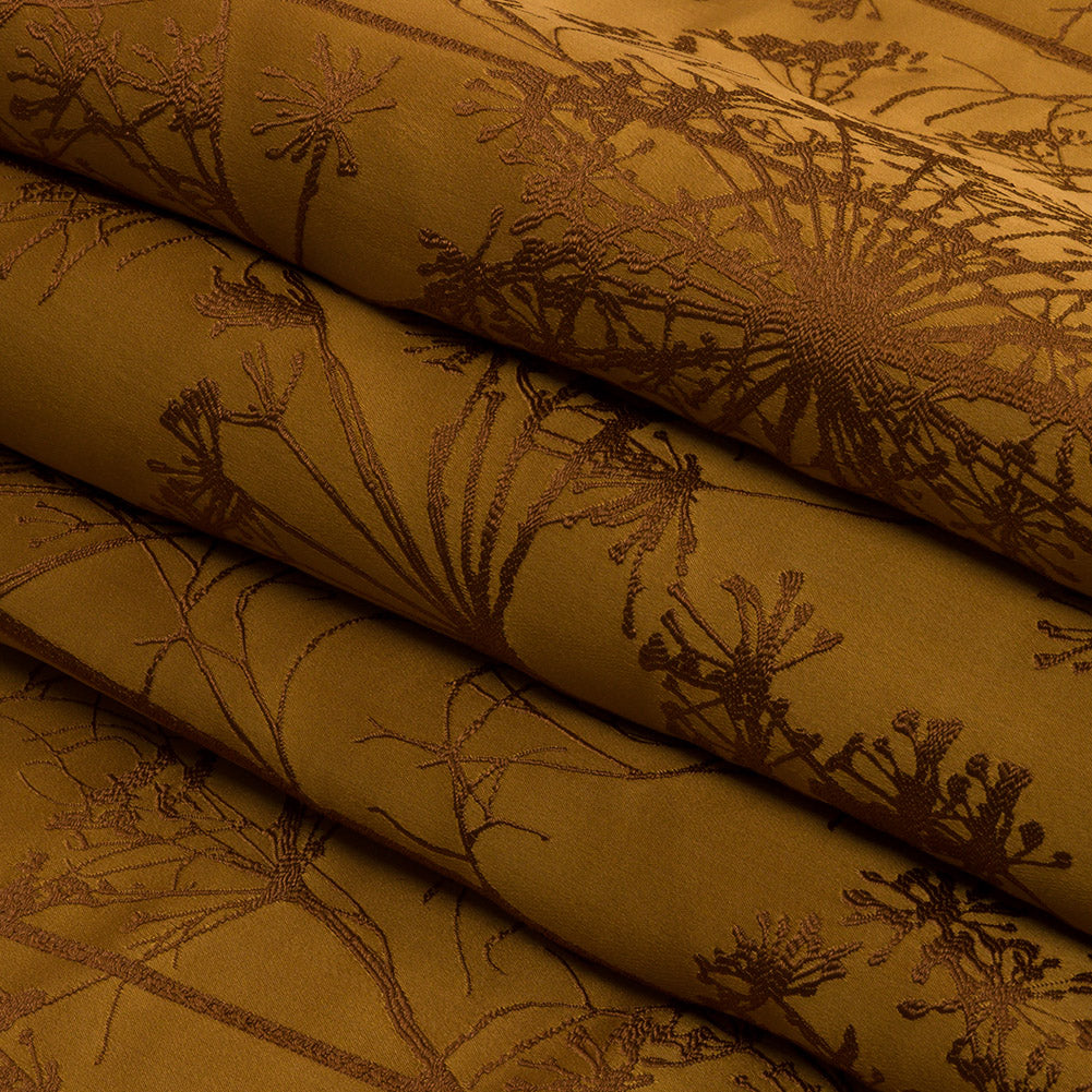 Satin-Faced Drapery Jacquard - Yellow Ochre Fennel Flowers - British Imported