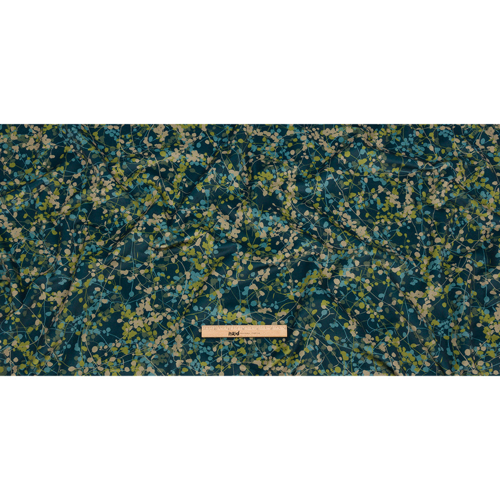 Printed Polyester Velvet - French Navy Berry Vines - British Imported
