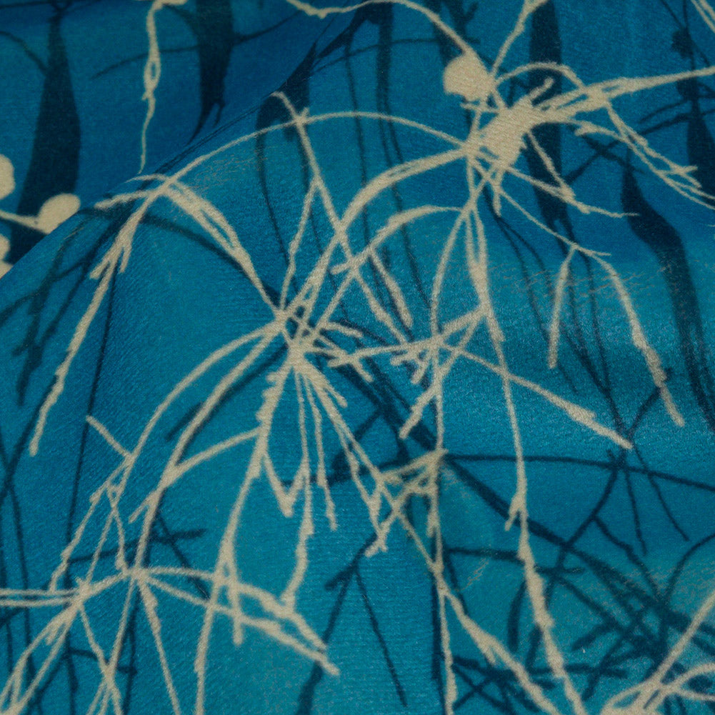 Printed Polyester Velvet - French Navy Meadow Grass Ombre - British Imported