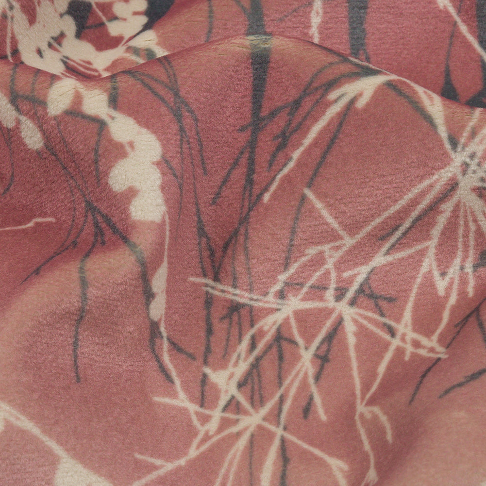 Printed Polyester Velvet - Shell Meadow Grass Ombre - British Imported