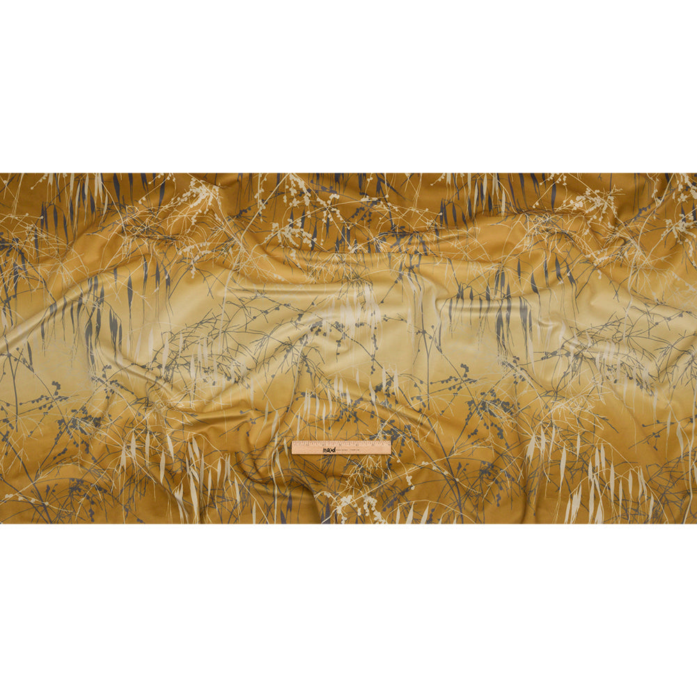 Printed Polyester Velvet - Yellow Ochre Meadow Grass Ombre - British Imported