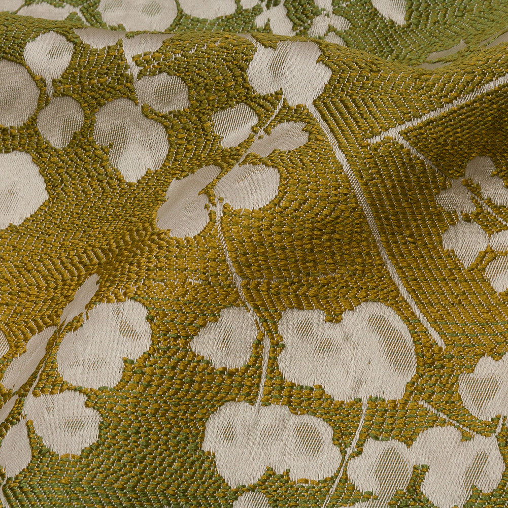 Drapery Jacquard - Olive Ombre Stripes and Little Flowers - British Imported