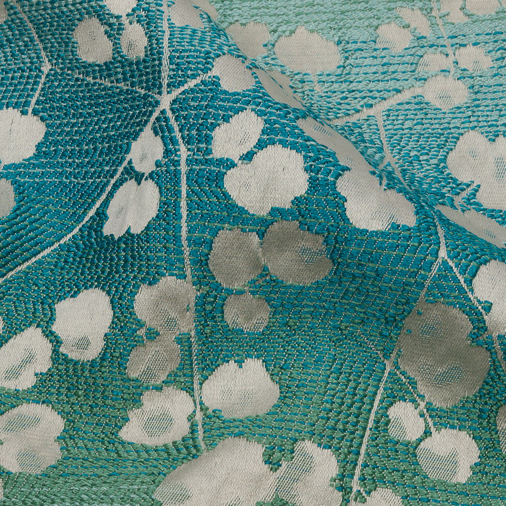 Drapery Jacquard - Verdigris Ombre Stripes and Little Flowers - British Imported