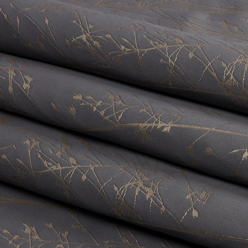 Metallic Satin-Faced Drapery Jacquard - Mole Delicate Grasses - British Imported