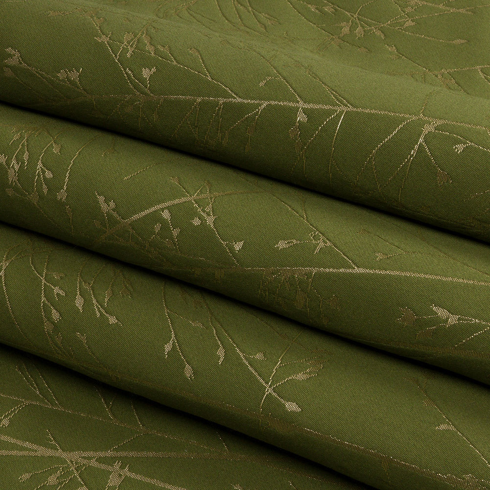 Metallic Satin-Faced Drapery Jacquard - Olive Delicate Grasses - British Imported