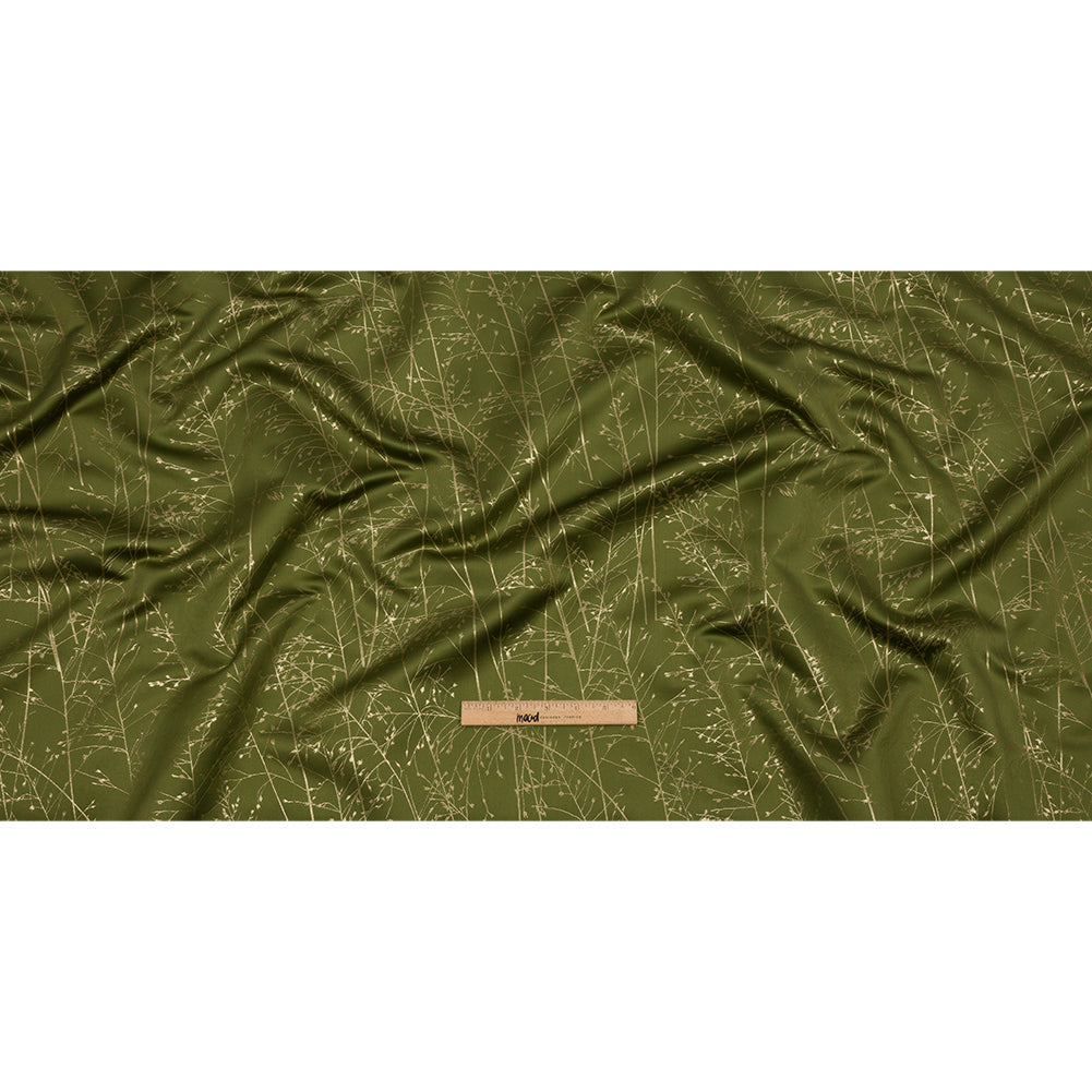 Metallic Satin-Faced Drapery Jacquard - Olive Delicate Grasses - British Imported